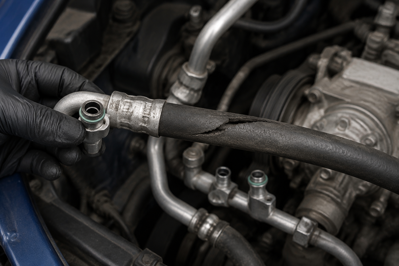 Cracked Rubber AC Hose Warning Sign